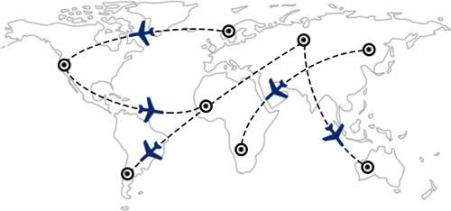 Rotas e combinações de voos em todo o mundo